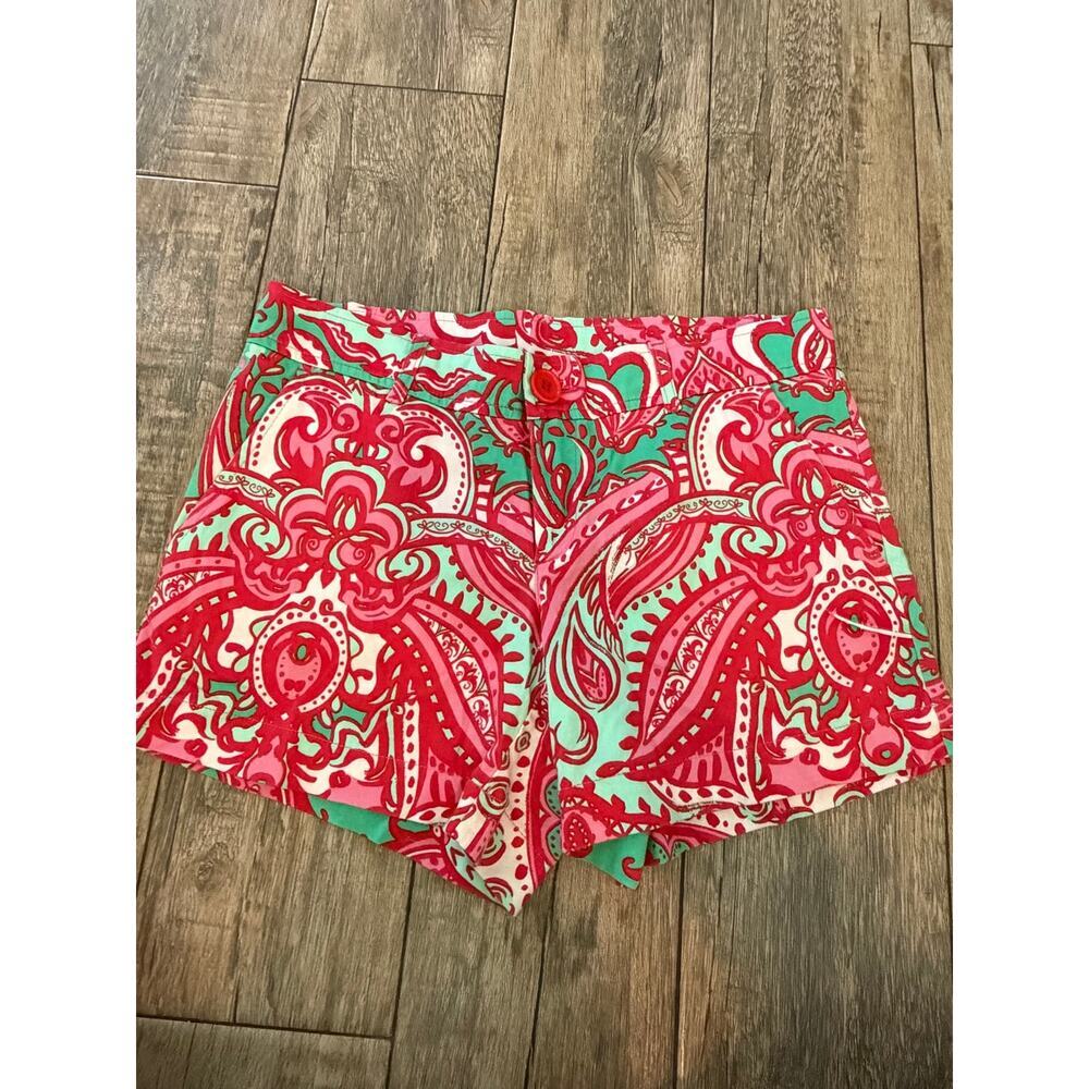 Tracy Negoshian Chino Short Size 4 Pink Green Turquoise Paisley Mid-Rise Zip Fly